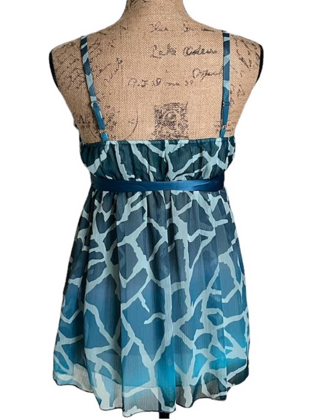 Mixit Blue Abstract Babydoll Tank Satin Tie XS Juniors Flowy Chiffon - Picture 3 of 15